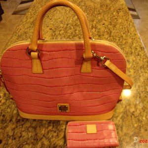 DOONEY & BOURKE  CHERRY RED CROC LEATHER SHOULDER BAG